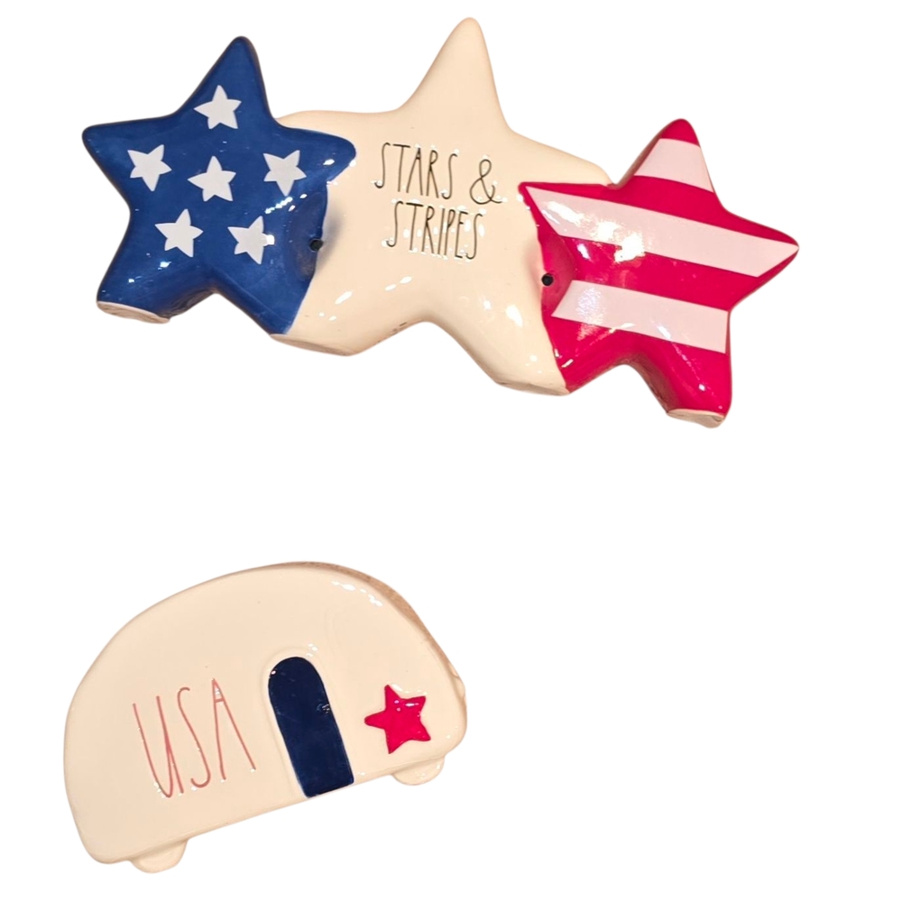 Rae Dunn Patriotic Stars and Stripes Ceramic Decor Set